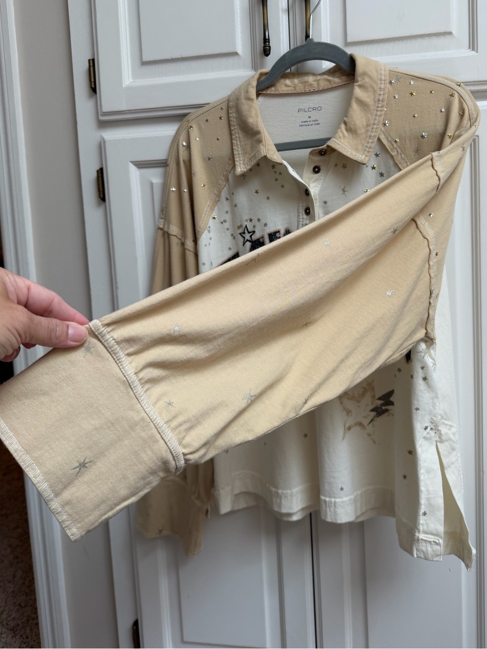 Anthropologie Pilcro Long Sleeve Stardust Graphic Henley Top Size Medium - Picture 10 of 16